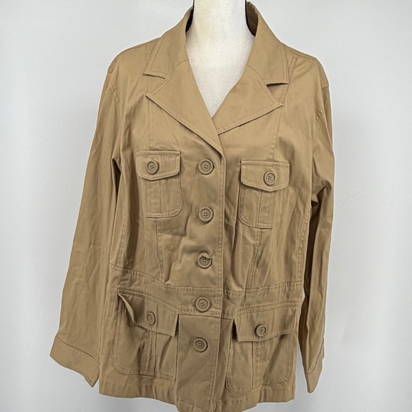Lane Bryant Womens Utility Jacket 22/24 Button Collared Shacket Cotton Field Tan - Picture 1 of 13